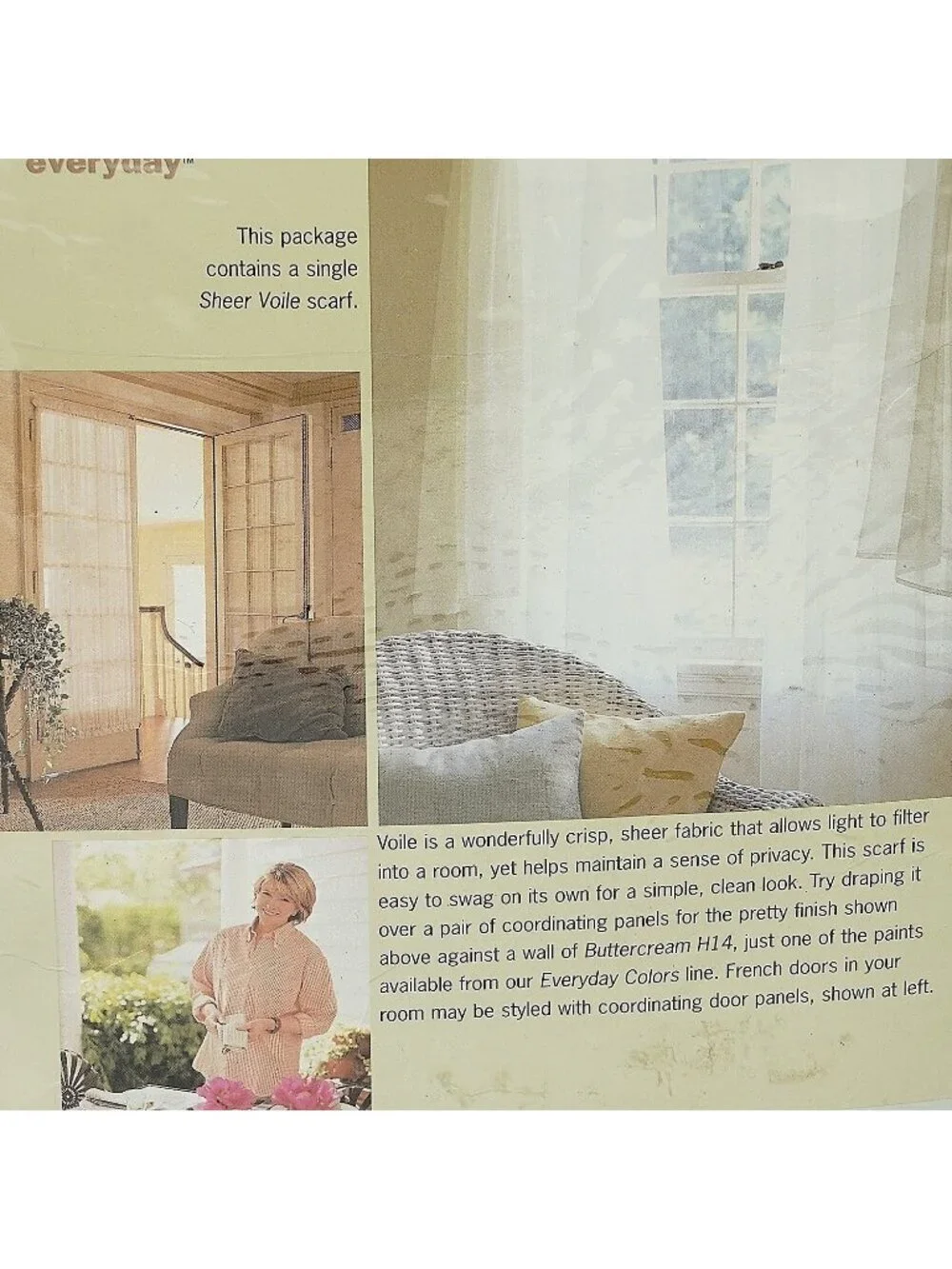 MARTHA STEWART Sheer Window Scarf White Voile 12ft Rectangle Vintage Curtain New